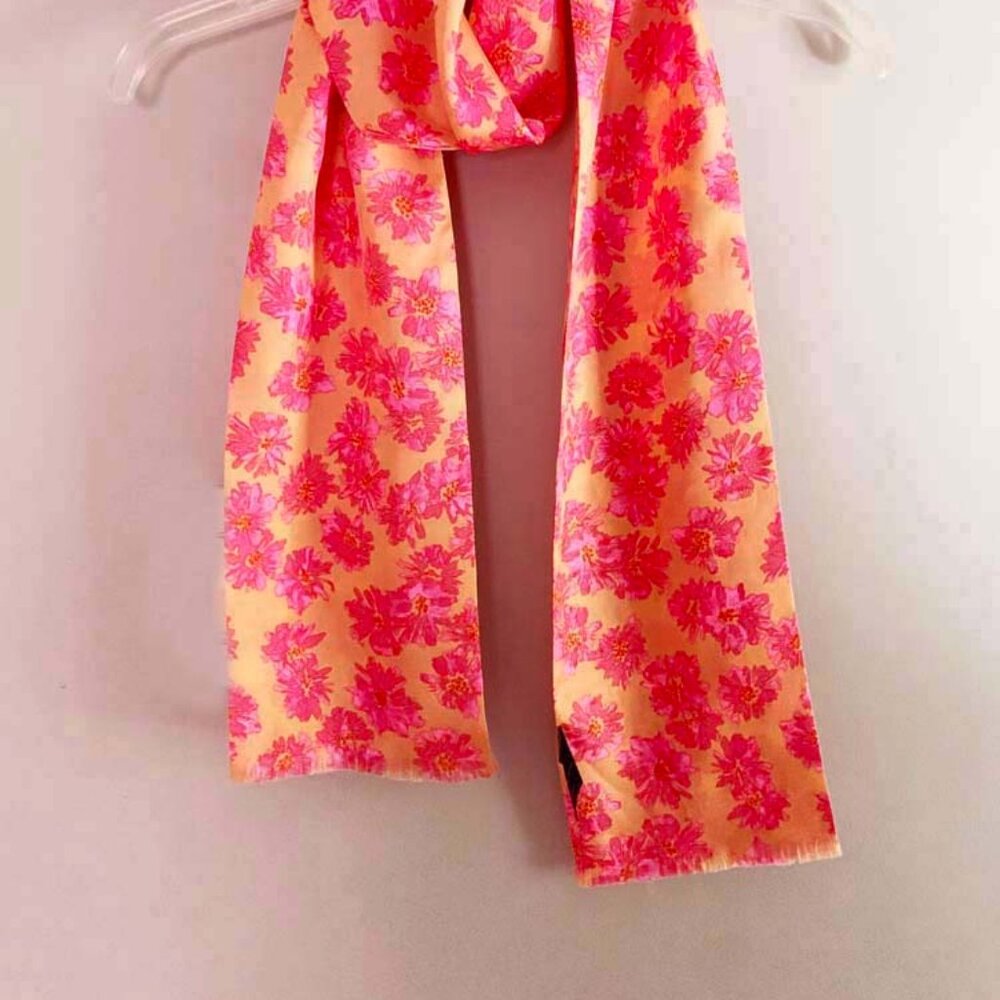 Ann Taylor Floral Silk Scarf in Fuchsia Pink and Light Orange - Picture 2 of 7